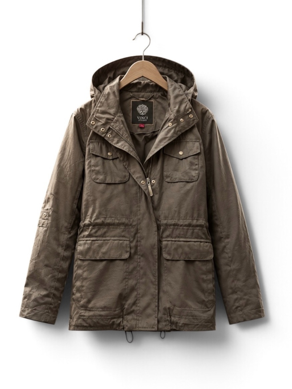 Vince Camuto Olive Green Hooded Utility Jacket